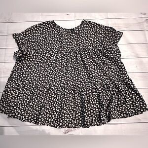 SHEIN Size 3XL Black Floral Baby Doll Top with Ruffle Sleeves lightweight Cute